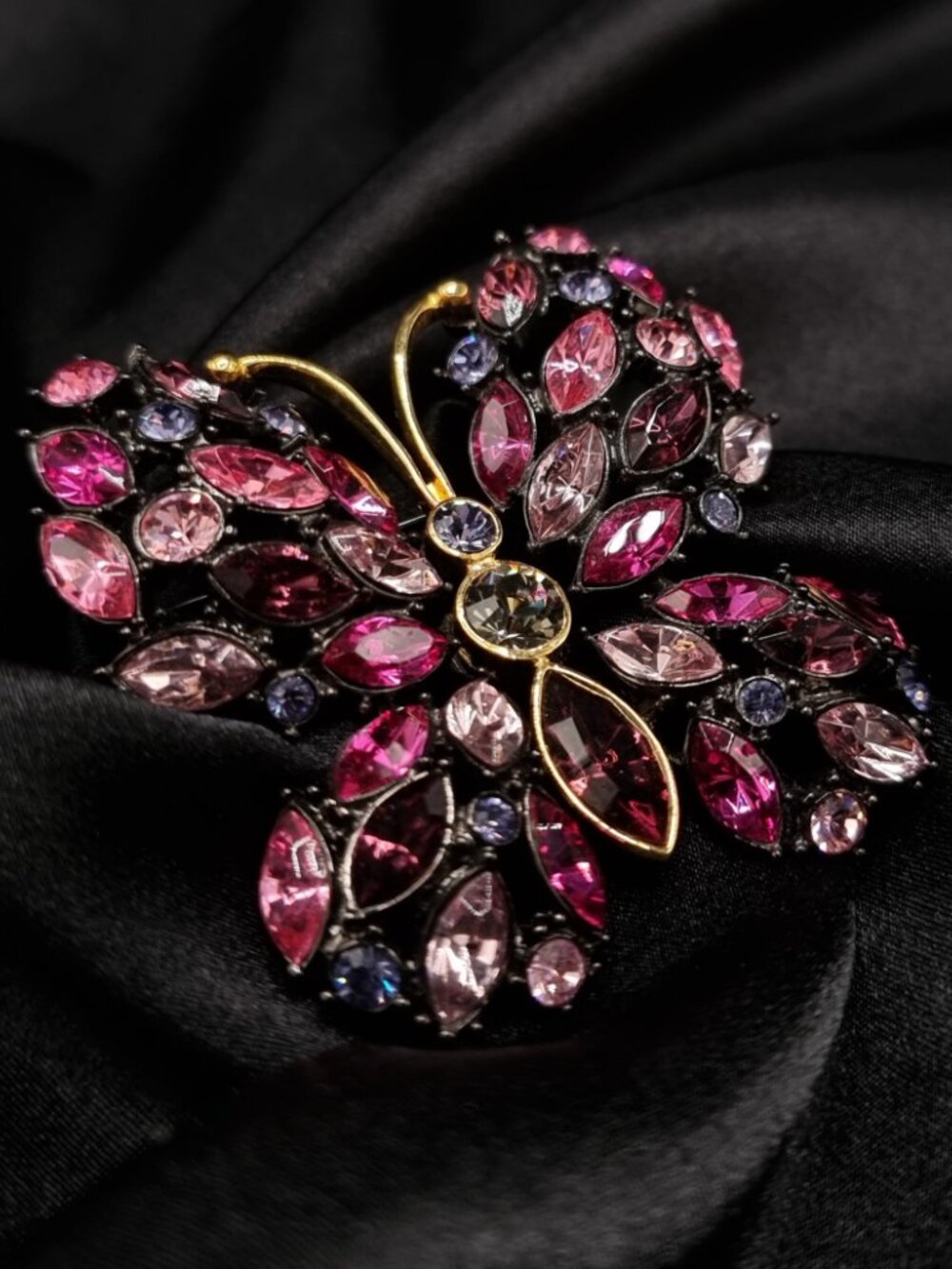 Vintage Joan Rivers Brooch Pink Crystal Butterfly Statement Pin
